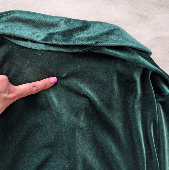 Retro Carol Reed Collection Women's Green Blouse Stretch Velvet Like Button-Up L - Picture 16 of 16
